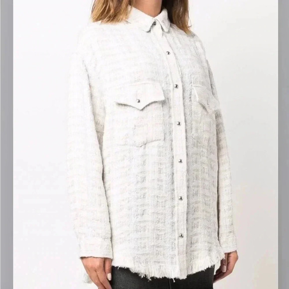 IRO NEW Marsh Metallic Ecru Silver Tweed Shacket Shirt Jacket 38 - Picture 6 of 15